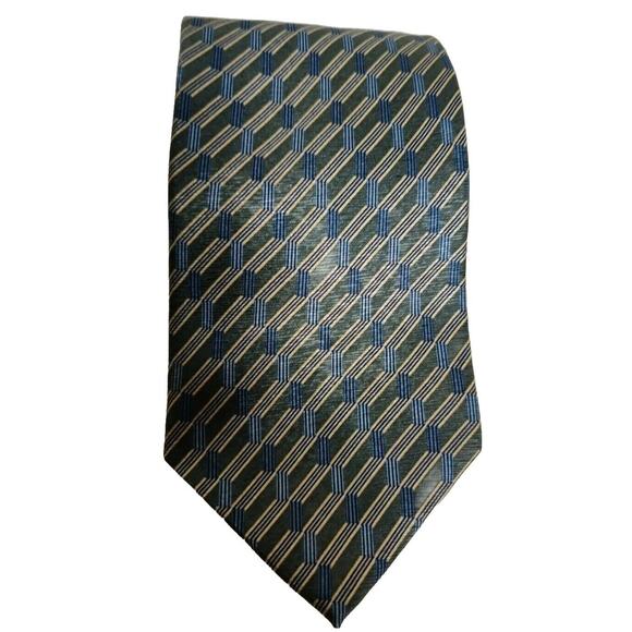 Milano Uomo Tie Imported Silk Made in the USA Blue Gray Geometric Design - Picture 2 of 4